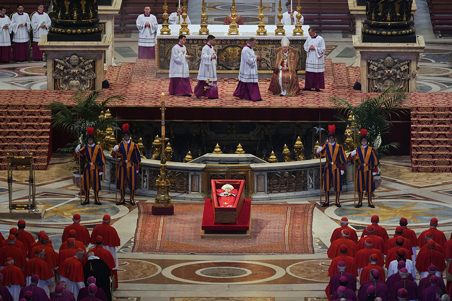 The body of Pope Francis lies inside St. Peter's Basilica at the Vatican, where he will lie in state for three days.