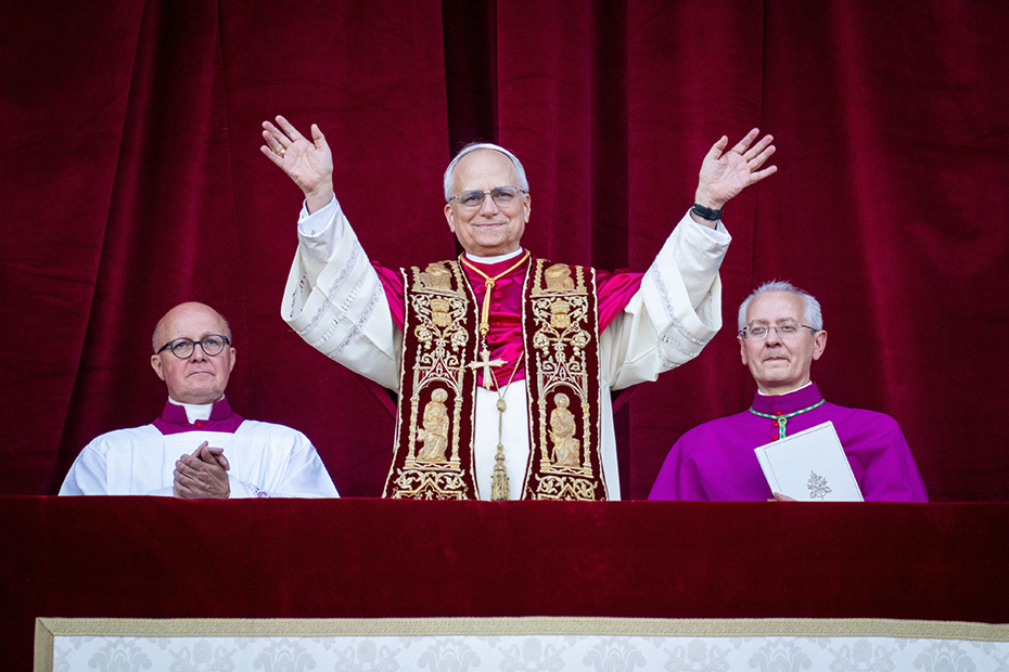 Newly elected Pope Leo XIV appears on the balcony of St. Peter's Basilica.