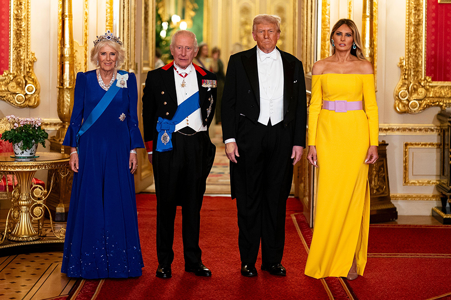 King Charles III and US President Donald Trump with Queen Camilla and First Lady Melania Trump at the state banquet at Windsor Castle, Berkshire, on day one of the president's second state visit to the UK.