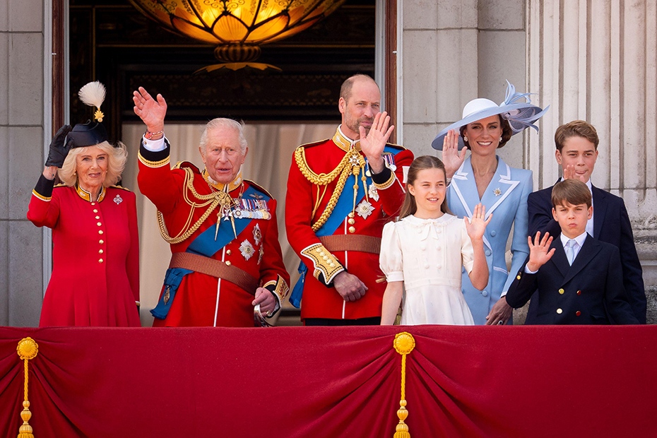 Members of the Royal Family on the balcony of Buckingham Palace to view the flypast following the Trooping the Colour ceremony